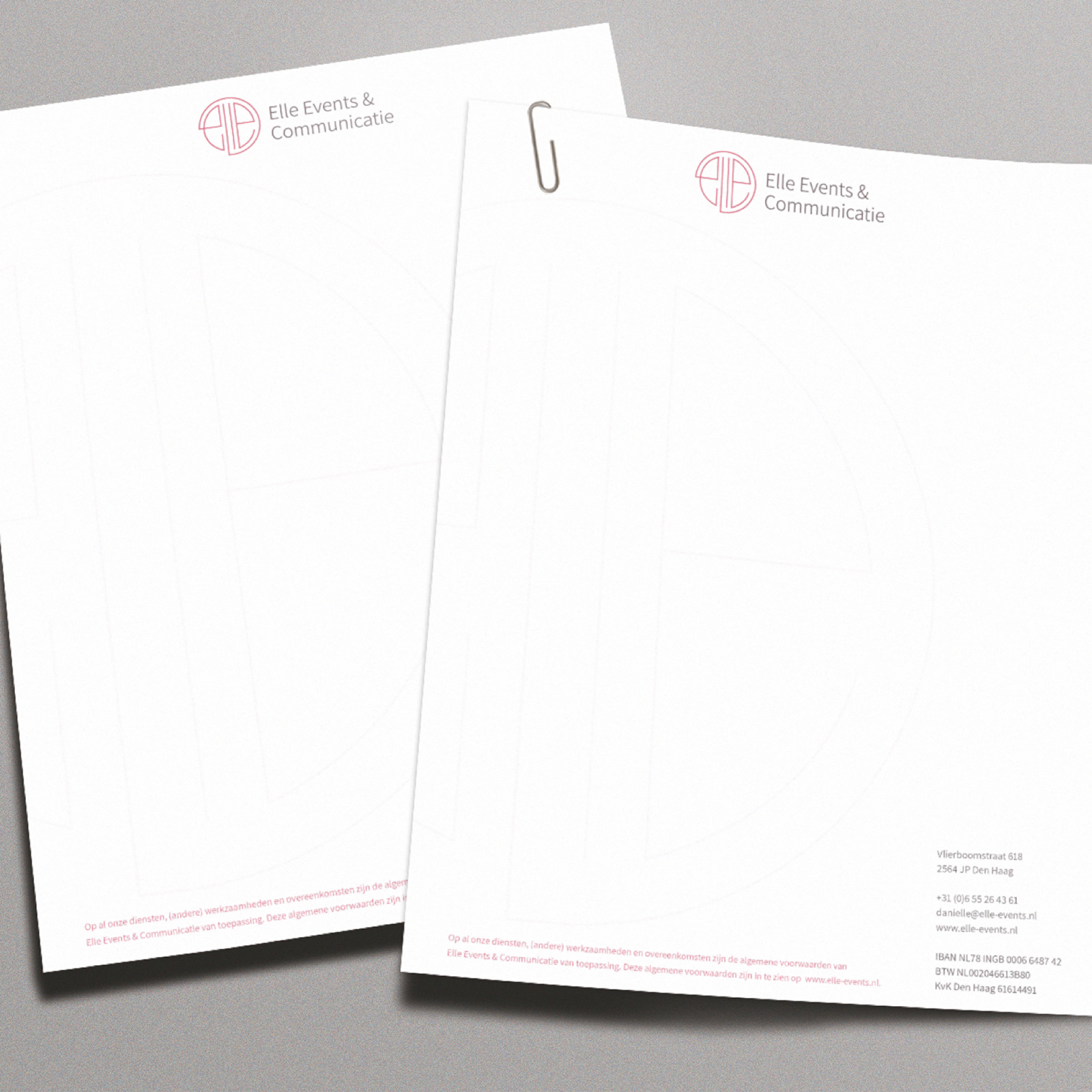 Briefpapier voor opdrachtgever Elle Events en communicatie.