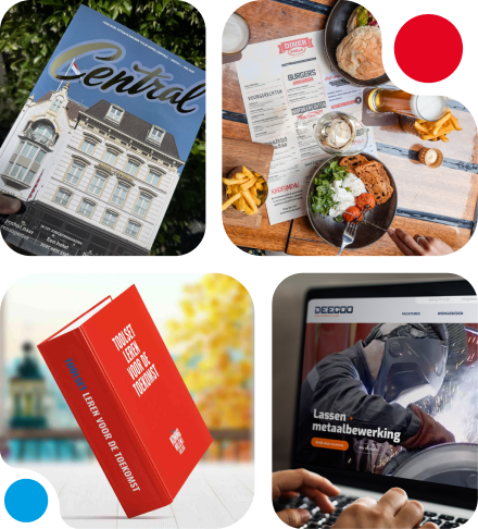 Vier voorbeelden van mijn werk in mijn portfolio.